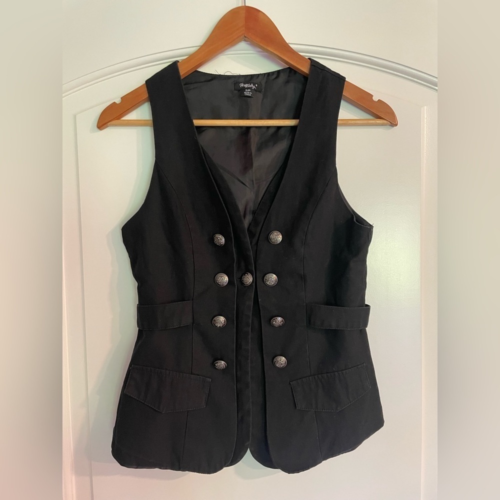Rhapsody Black V-Neck Double-Breasted Cotton Vest
